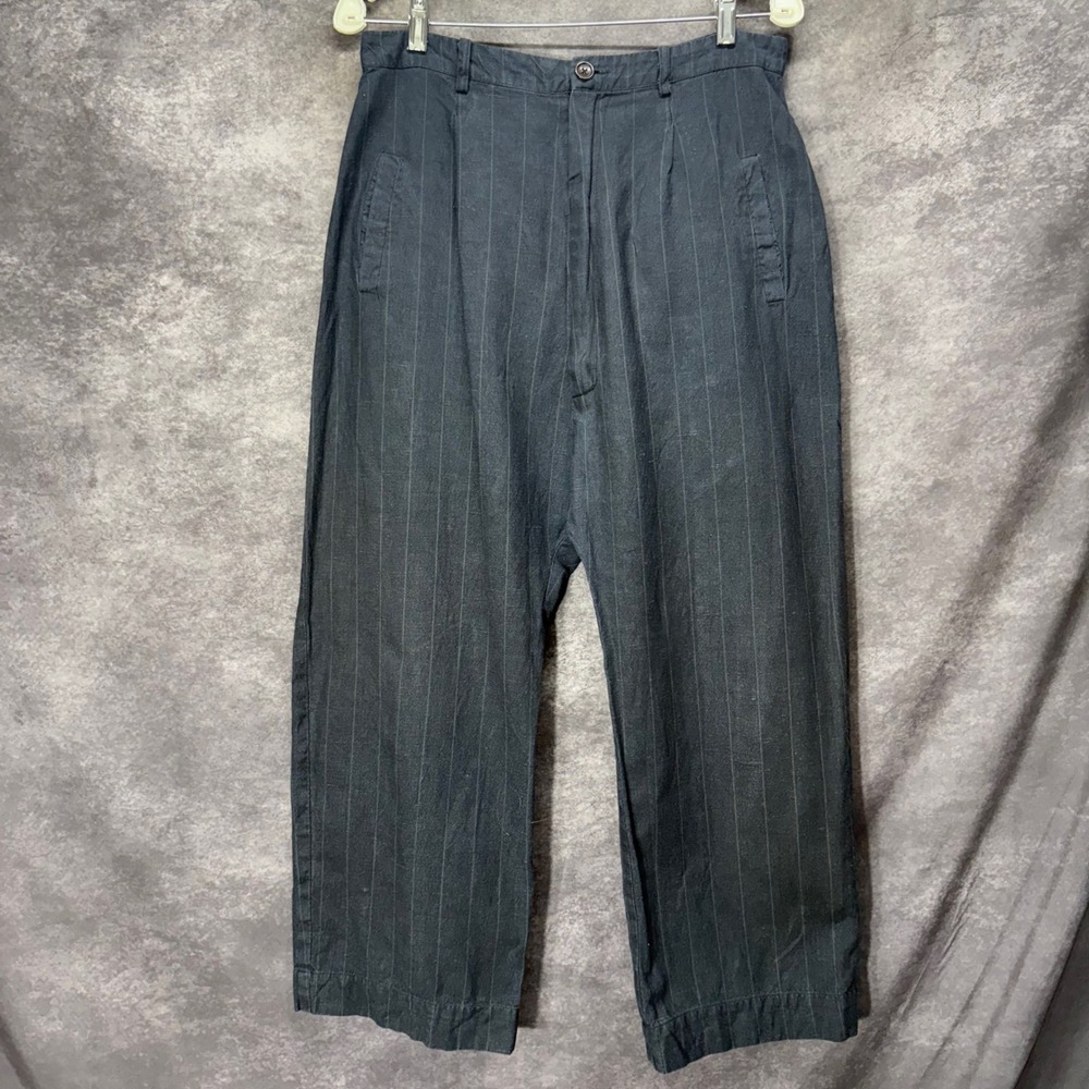 Sula Linen Blend Wide Leg Pants Size M Gray Pinstripe Drop Crotch Lagenlook